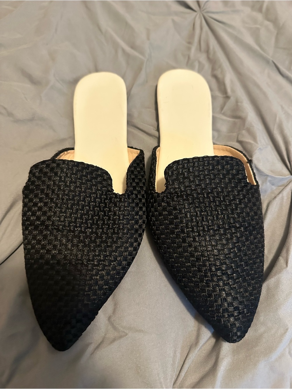 SHEIN Black Woven Pointed-Toe Slip-On Mules